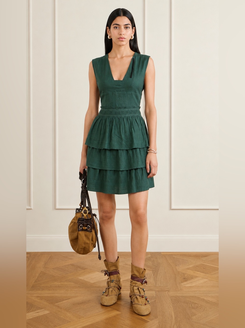 ISABEL MARANT ETOILE Green Kali Sleeveless Ruffled Mini Dress size 10